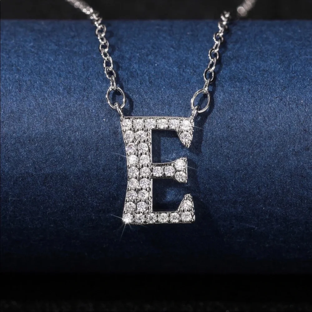 New 925 Silver Initial Letter Diamond Necklaces - Picture 16 of 16